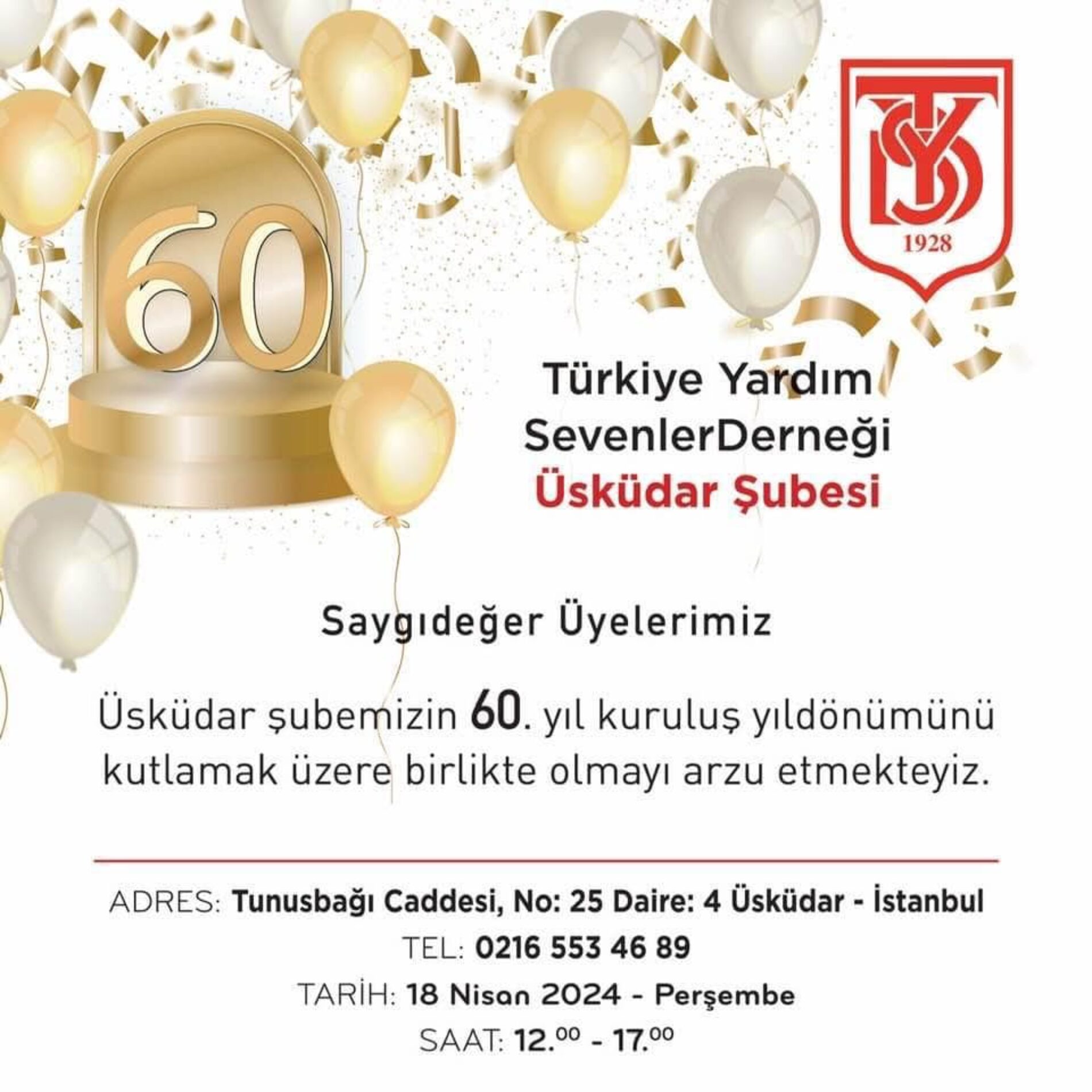 TYSD Üsküdar Şubemiz 60. Yaşını Kutlamaktadır